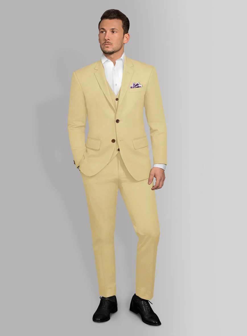 Italian Latte Beige Cotton Stretch Suit - Image 2