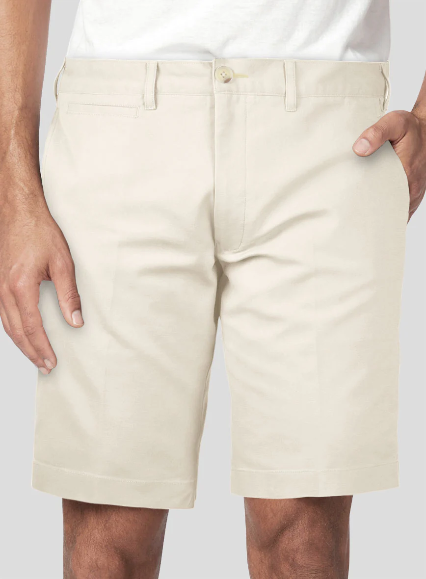 Italian Light Beige Cotton Stretch Shorts - Image 3