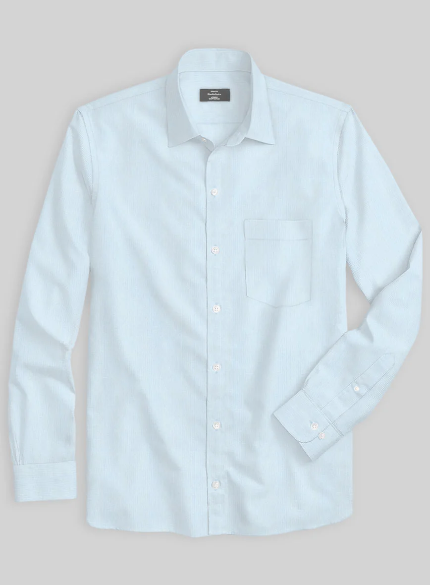 Italian Light Blue Slim Herringbone Shirt - Image 2