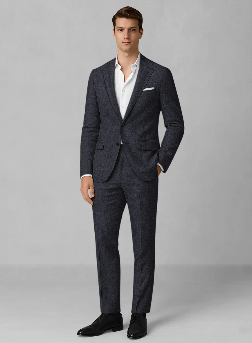 Italian Linen Blucratto Herringbone Suit