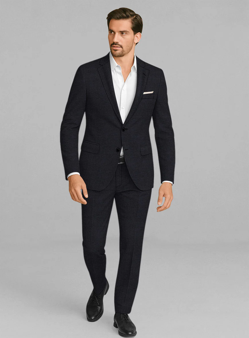 Italian Linen Dark Navy Glen Check Suit