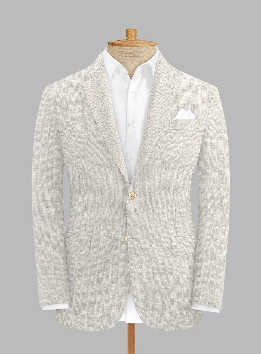 Italian Linen Herringbone Natural Beige Jacket - Image 2