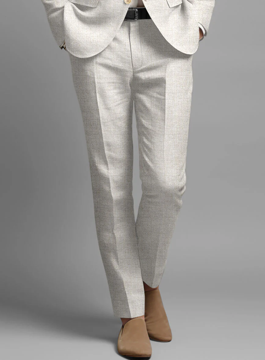 Italian Linen Herringbone Natural Beige Pants - Image 2
