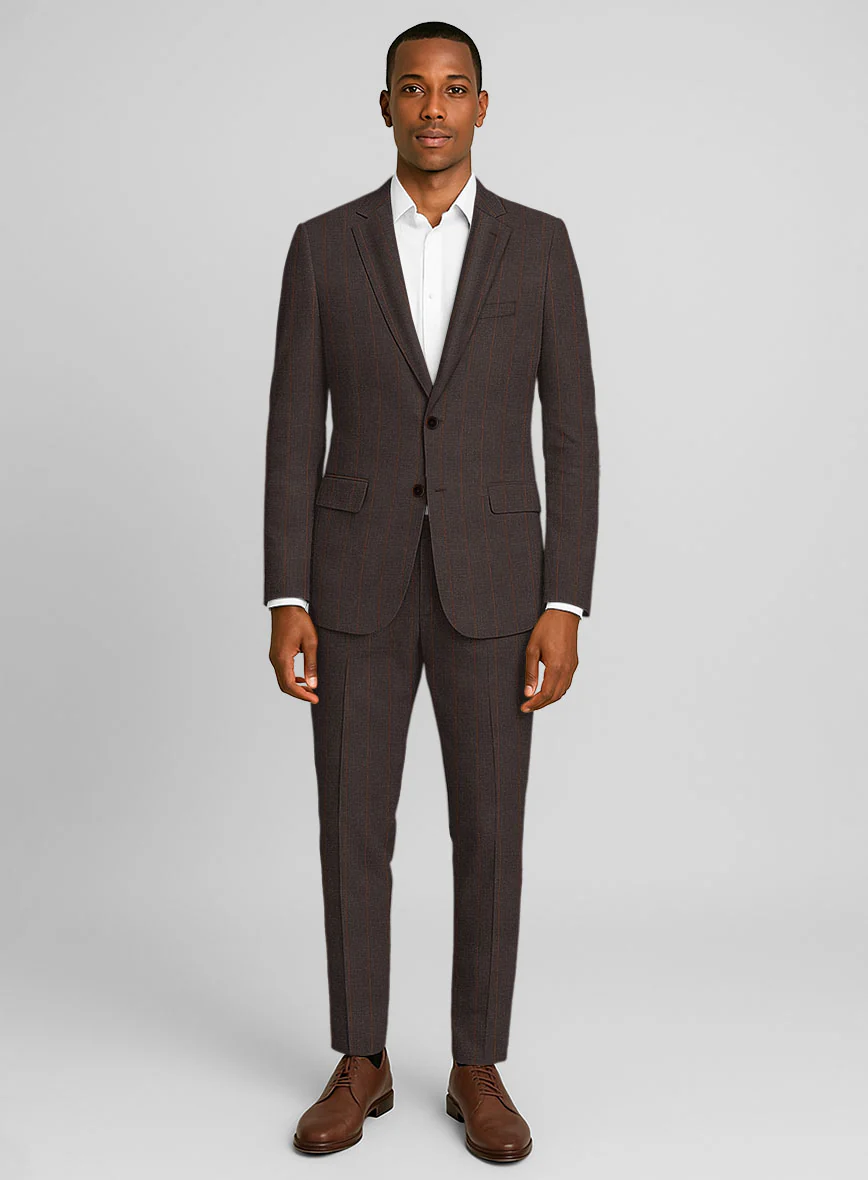 Italian Linen Mocha Brown Stripe Suit