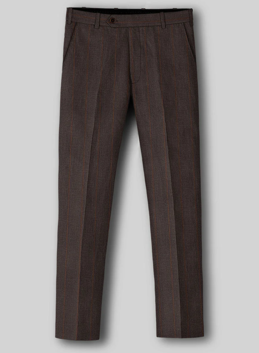 Italian Linen Mocha Brown Stripe Pants - Image 2