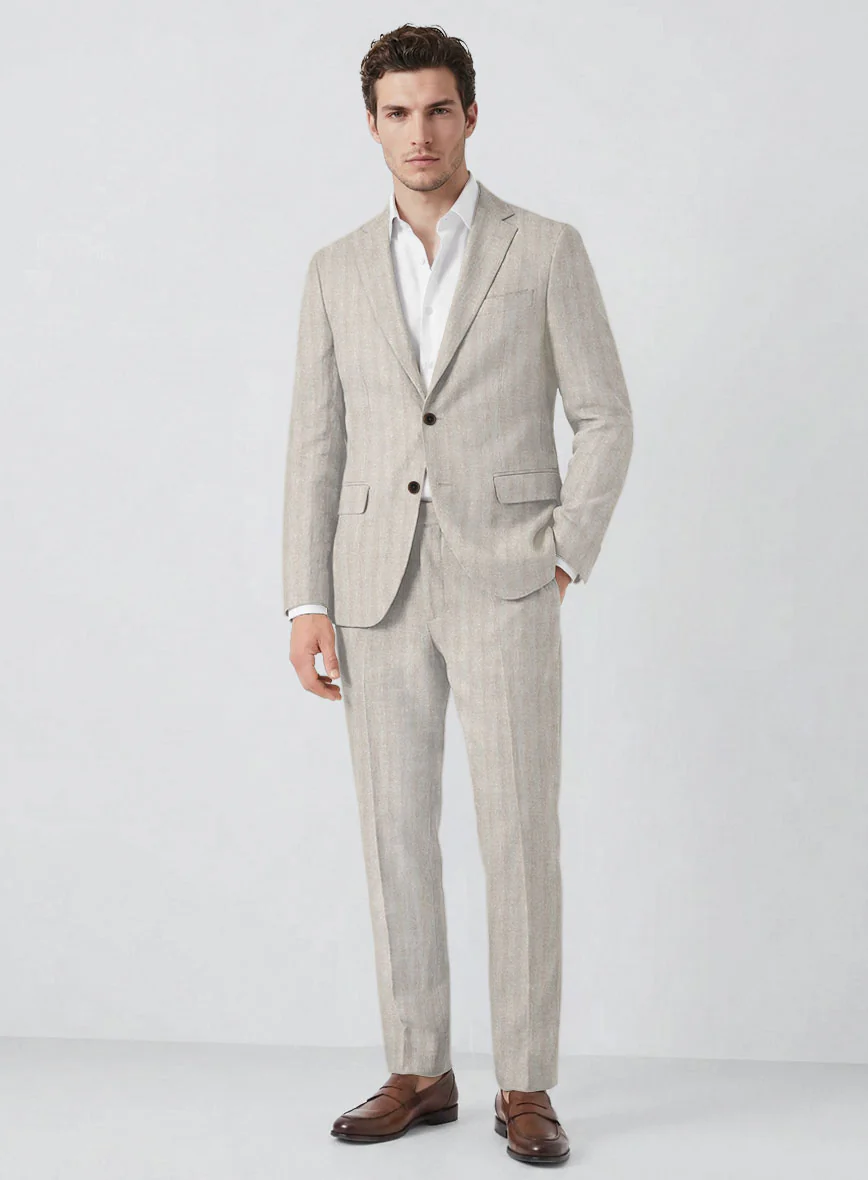 Italian Linen Nebbia Herringbone Suit