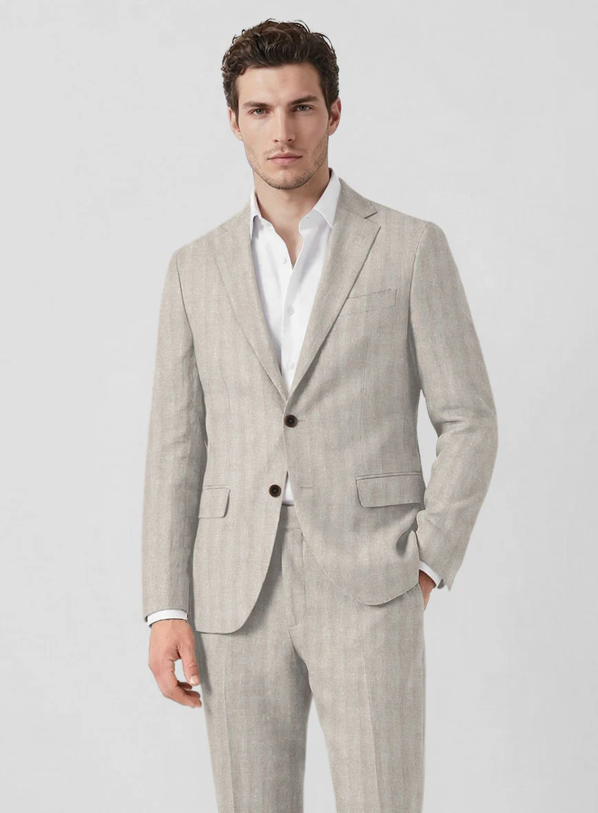 Italian Linen Nebbia Herringbone Suit - Image 3