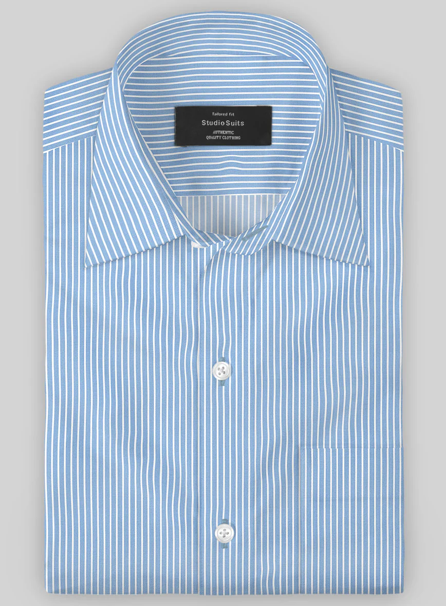 Italian Lombardo Ice Blue Stripes Shirt