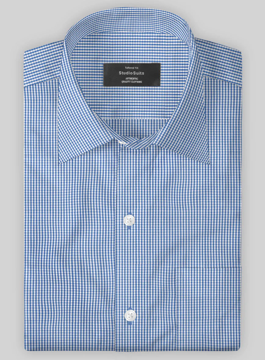 Italian Lombardo Mini Gingham Yale Blue Checks Shirt