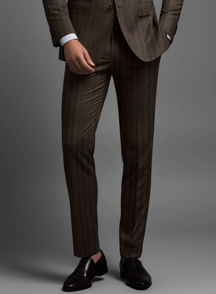 Italian Melange Brown Herringbone Flannel Suit - Image 5