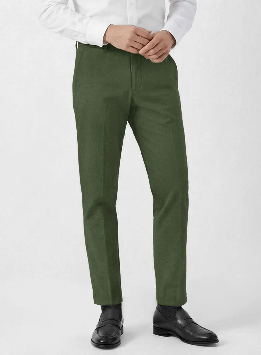 Italian Military Green Cotton Stretch Pants - Image 2
