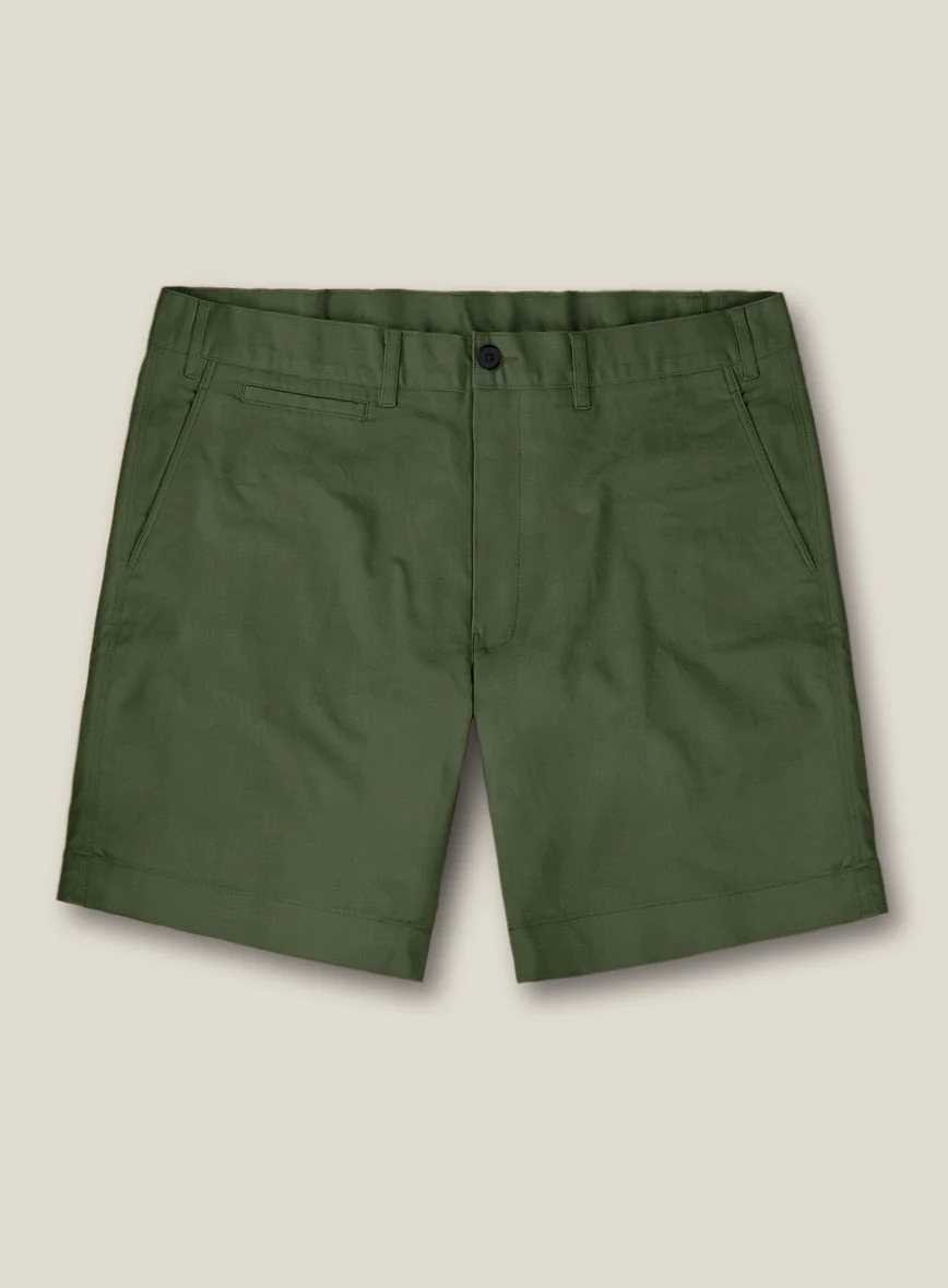Italian Military Green Cotton Stretch Shorts