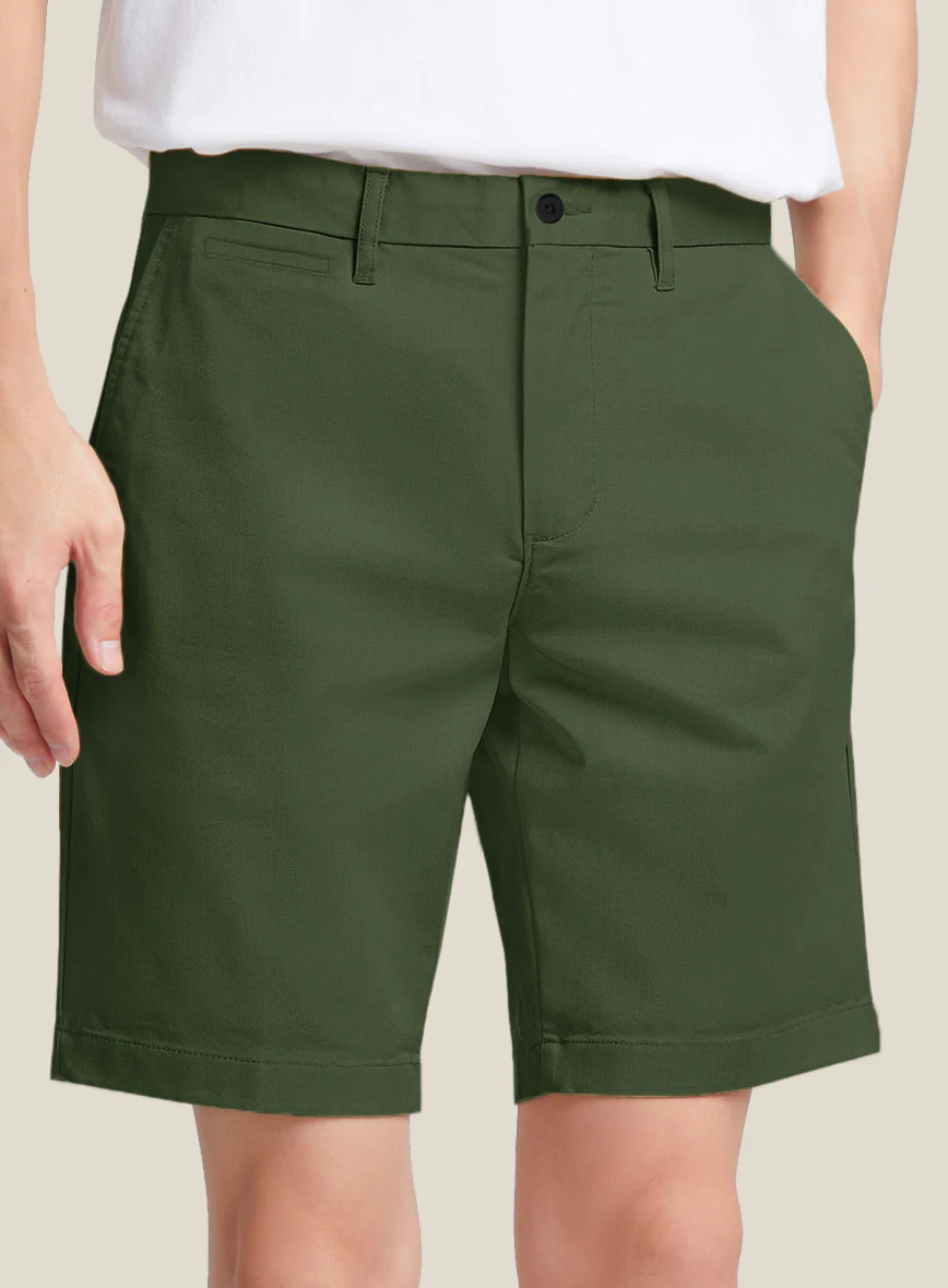 Italian Military Green Cotton Stretch Shorts - Image 3