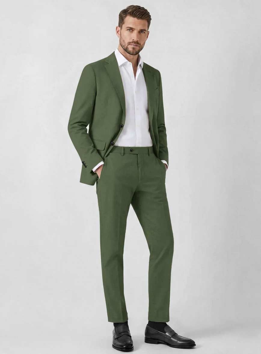 Italian Military Green Cotton Stretch Suit