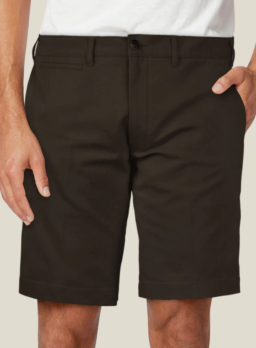 Italian Mocha Brown Cotton Stretch Shorts - Image 3