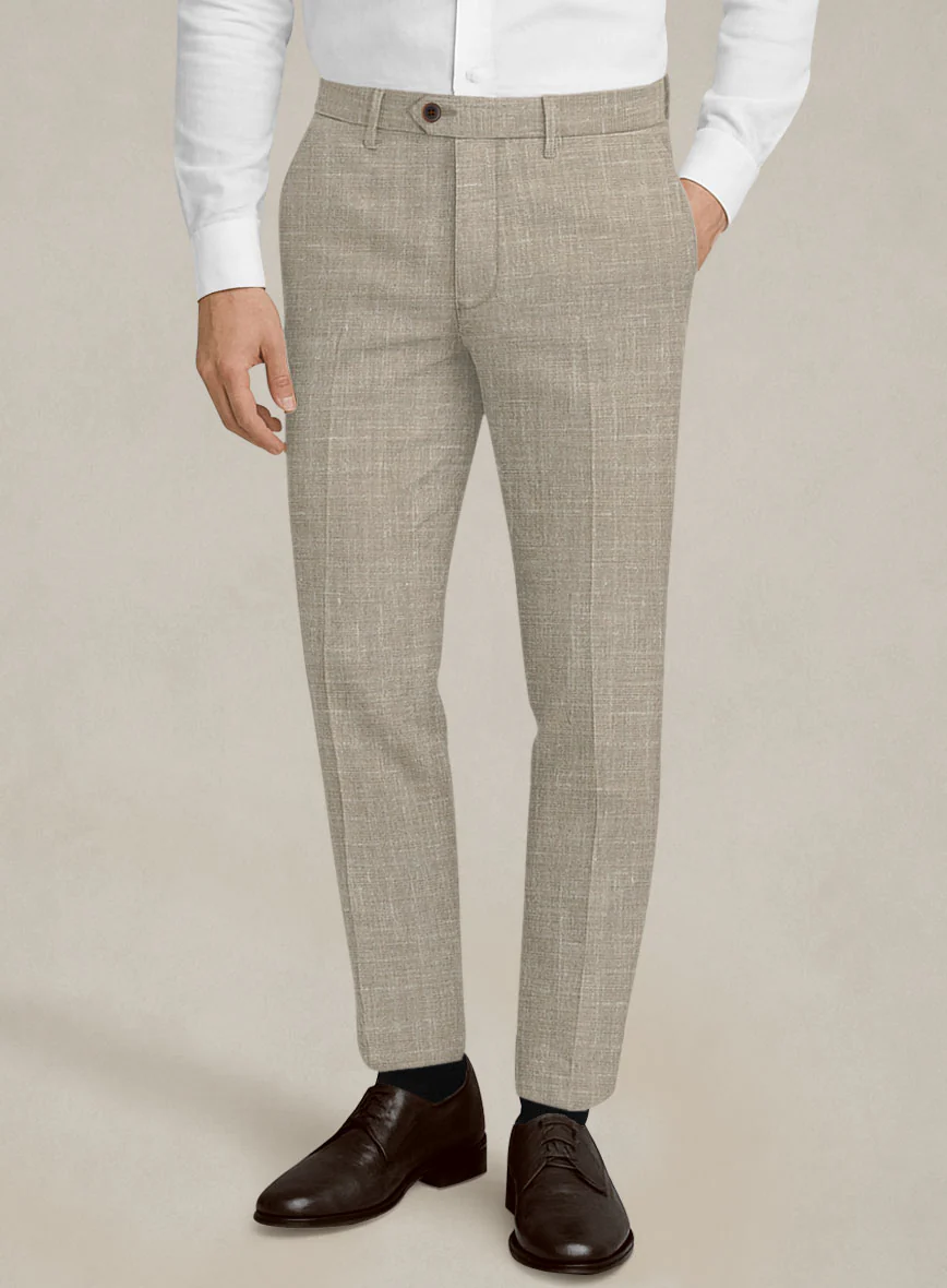 Italian Murano Beige Wool Linen Pants