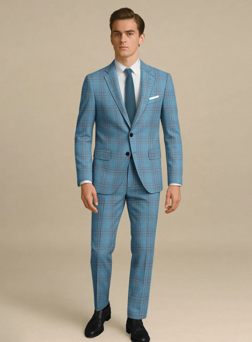 Italian Murano Beni Blue Wool Linen Silk Suit