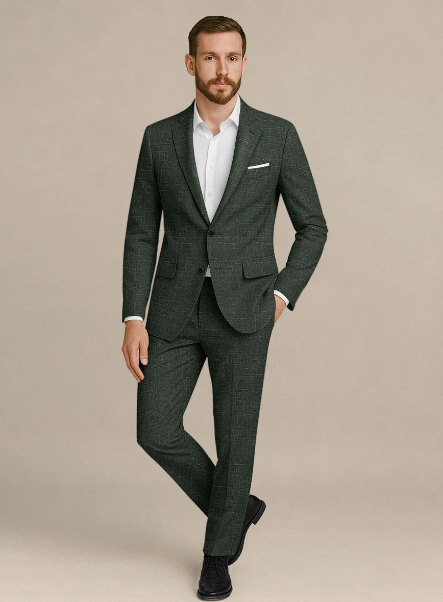 Italian Murano Bottle Green Wool Linen Suit