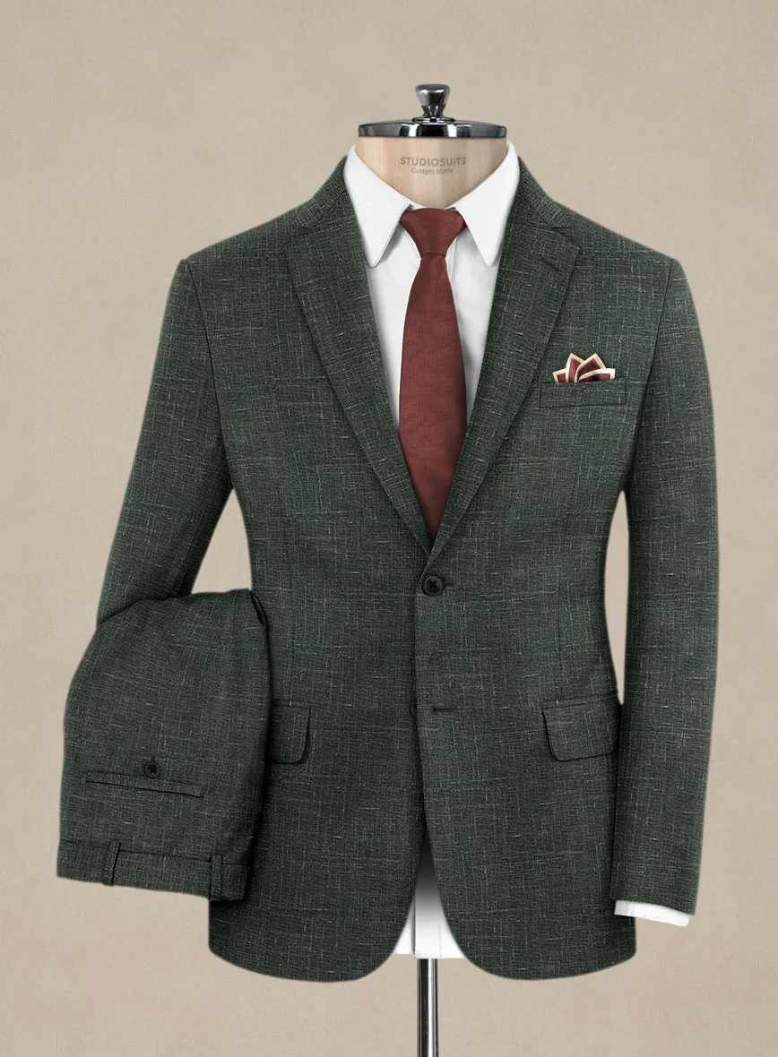 Italian Murano Bottle Green Wool Linen Suit - Image 2