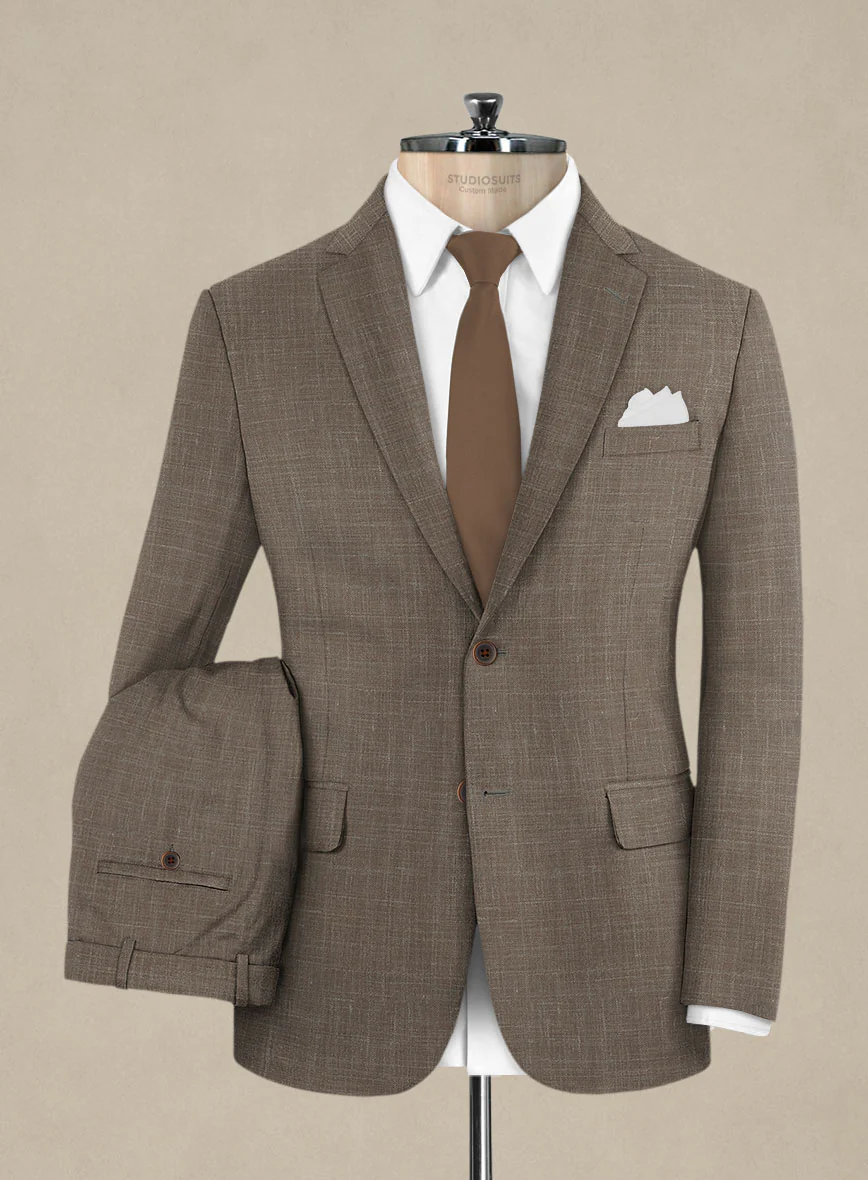 Italian Murano Brown Wool Linen Suit - Image 2