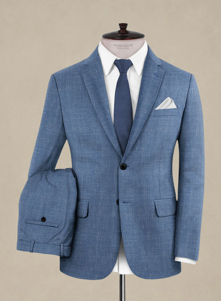 Italian Murano Cadel Blue Wool Linen Suit - Image 2