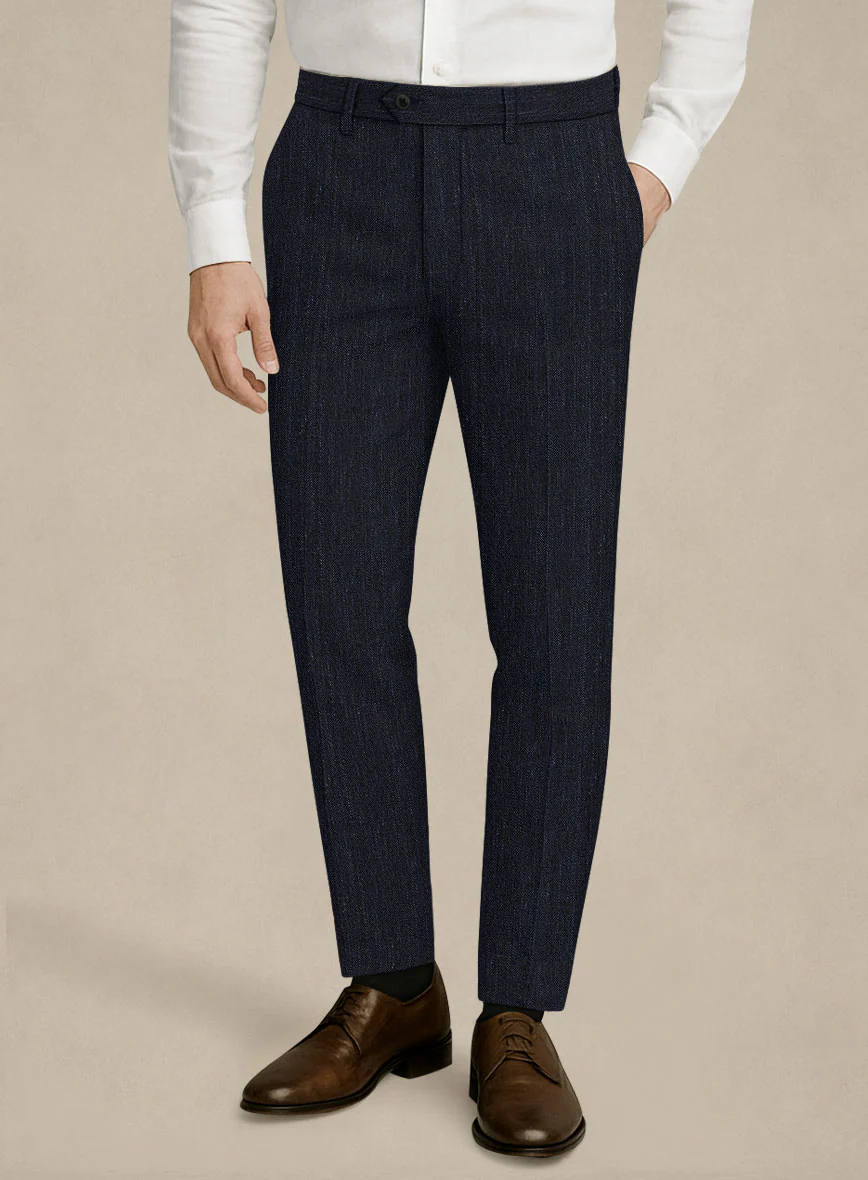 Italian Murano Deep Blue Wool Linen Silk Pants