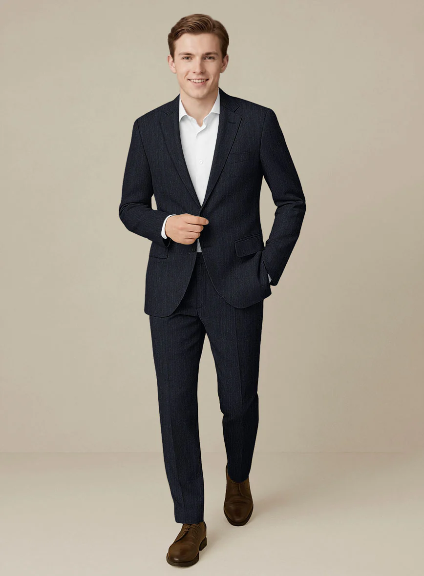 Italian Murano Deep Blue Wool Linen Silk Suit