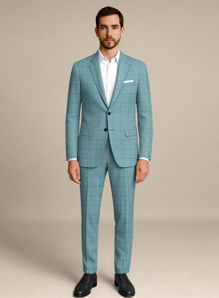 Italian Murano Domar Blue Wool Linen Silk Suit
