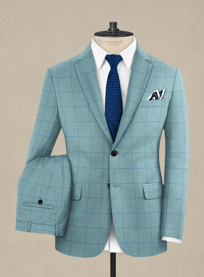 Italian Murano Domar Blue Wool Linen Silk Suit - Image 2