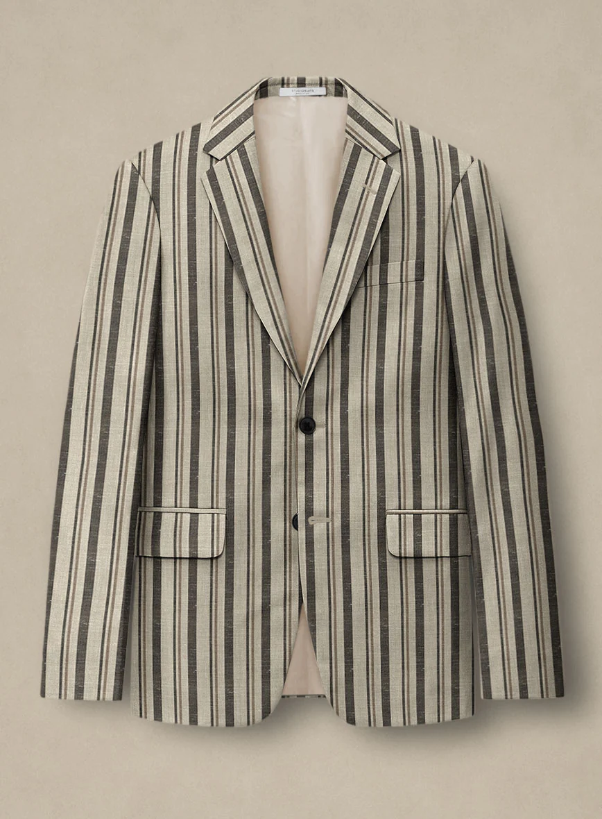 Italian Murano Emario Stripe Wool Linen Silk Jacket