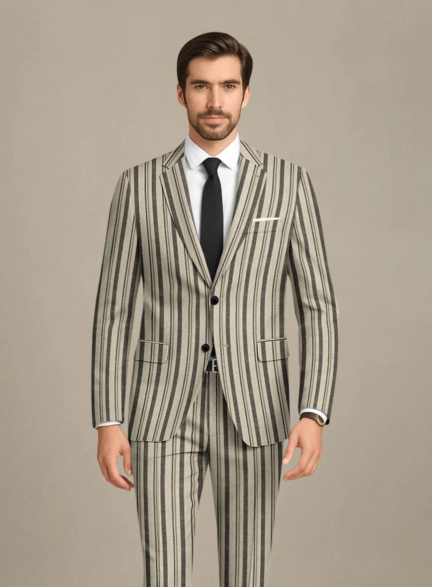 Italian Murano Emario Stripe Wool Linen Silk Jacket - Image 2