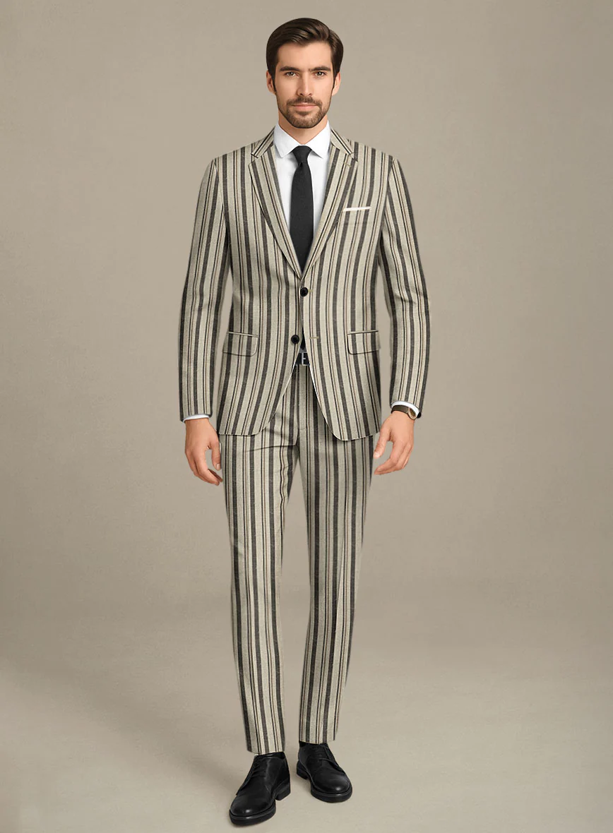 Italian Murano Emario Stripe Wool Linen Silk Suit