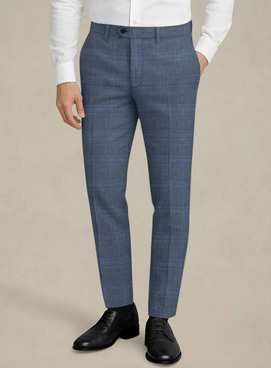 Italian Murano Enora Blue Wool Linen Silk Pants