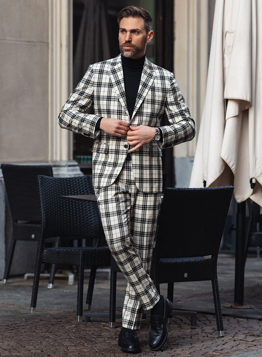 Italian Murano Ernio Checks Wool Linen Silk Suit