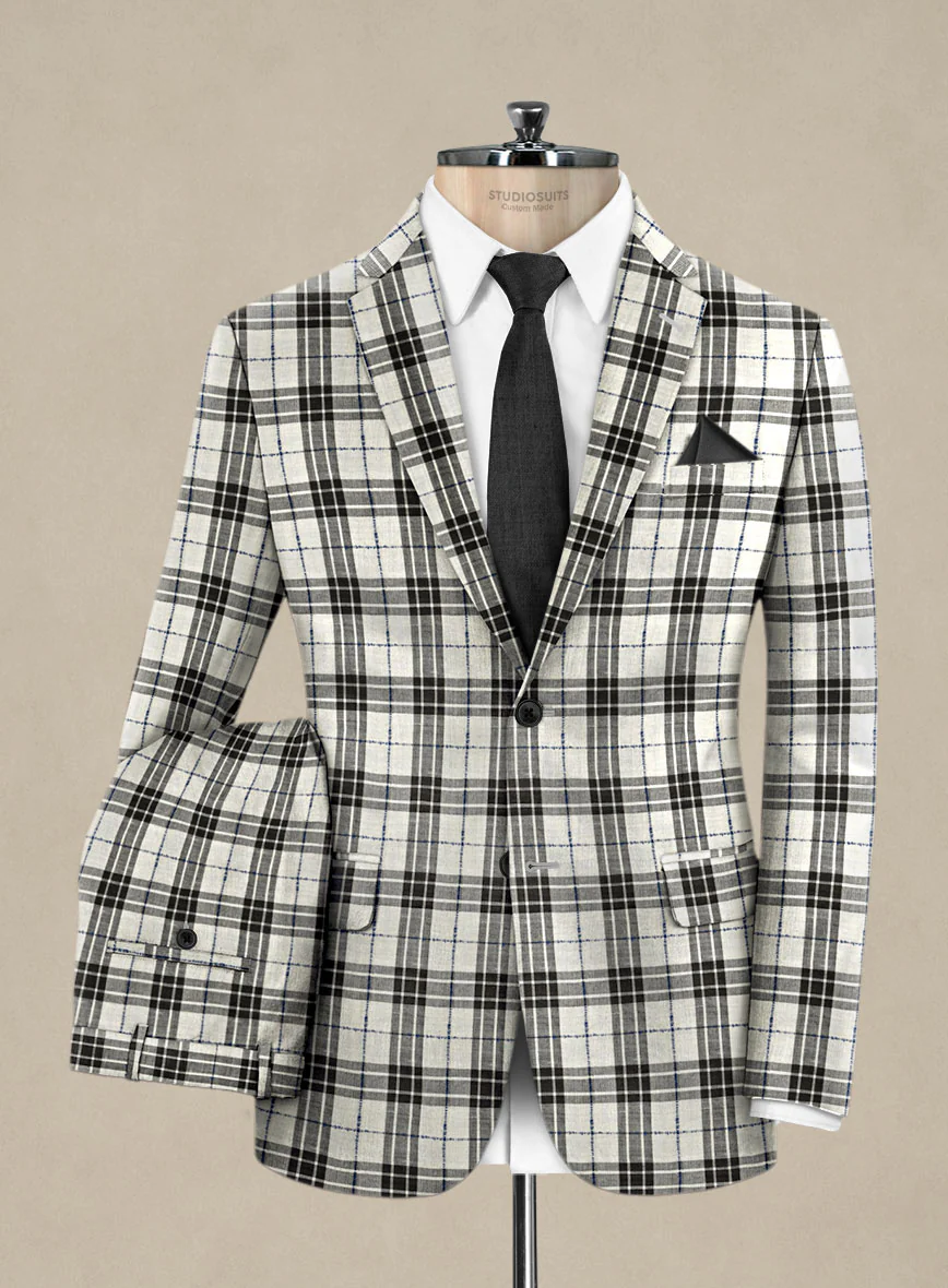 Italian Murano Ernio Checks Wool Linen Silk Suit - Image 2