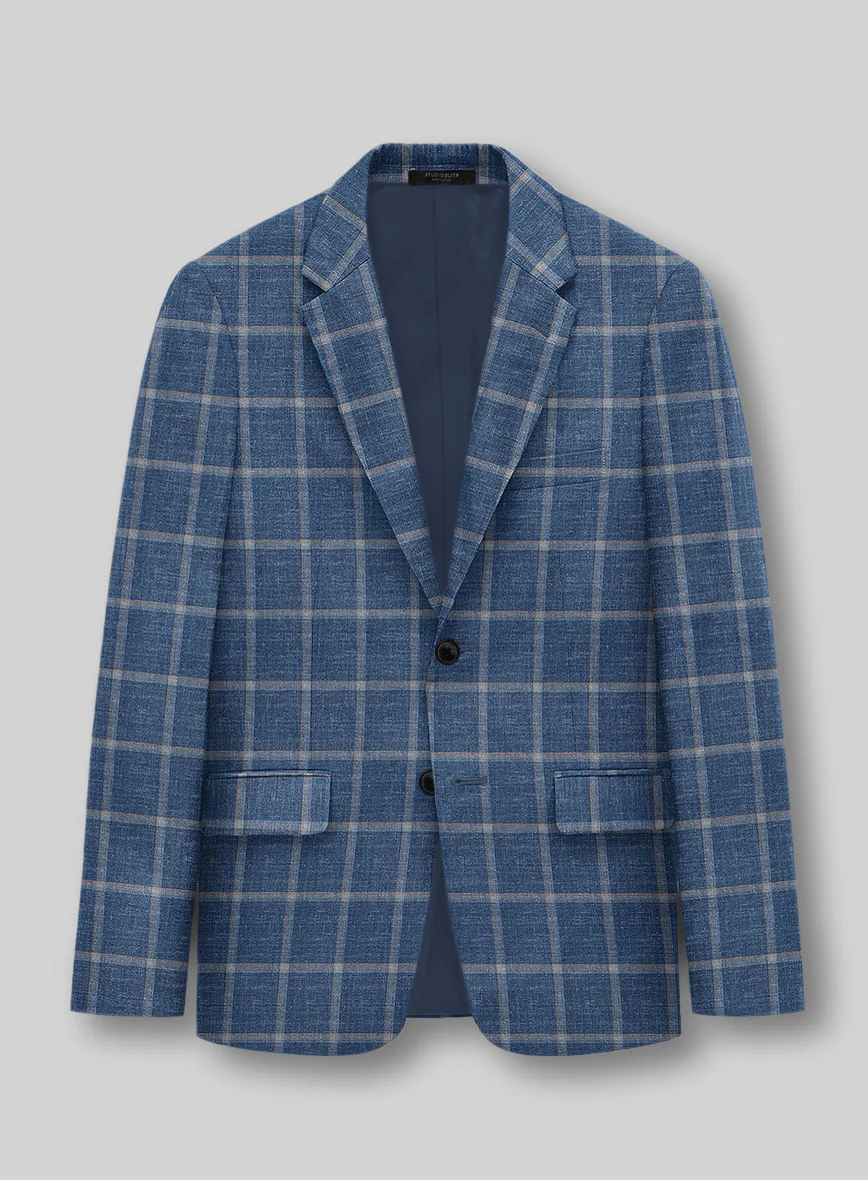 Italian Murano Geoia Blue Wool Linen Jacket