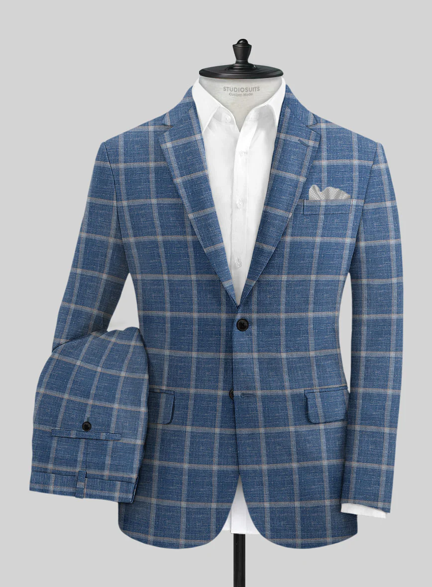 Italian Murano Geoia Blue Wool Linen Suit