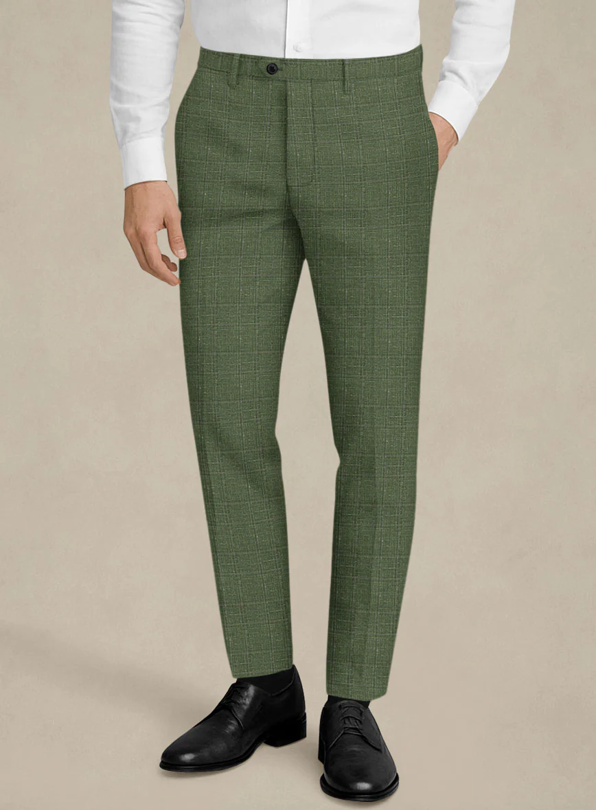 Italian Murano Gumil Green Wool Linen Silk Pants