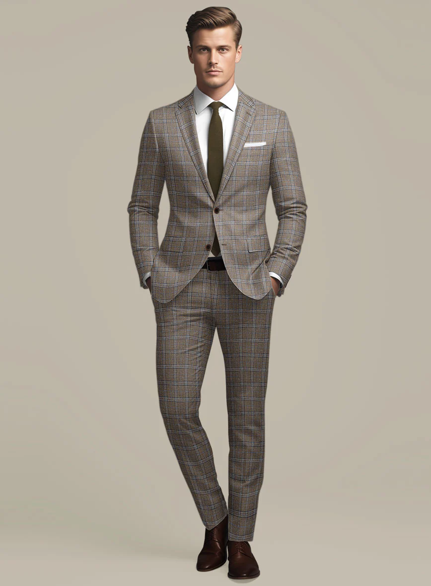 Italian Murano Igelu Brown Wool Linen Silk Suit