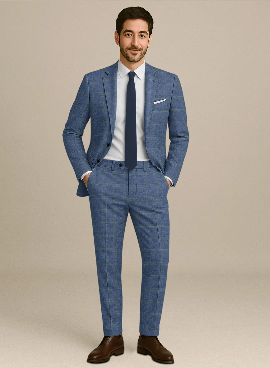 Italian Murano Ivarno Blue Wool Linen Silk Suit