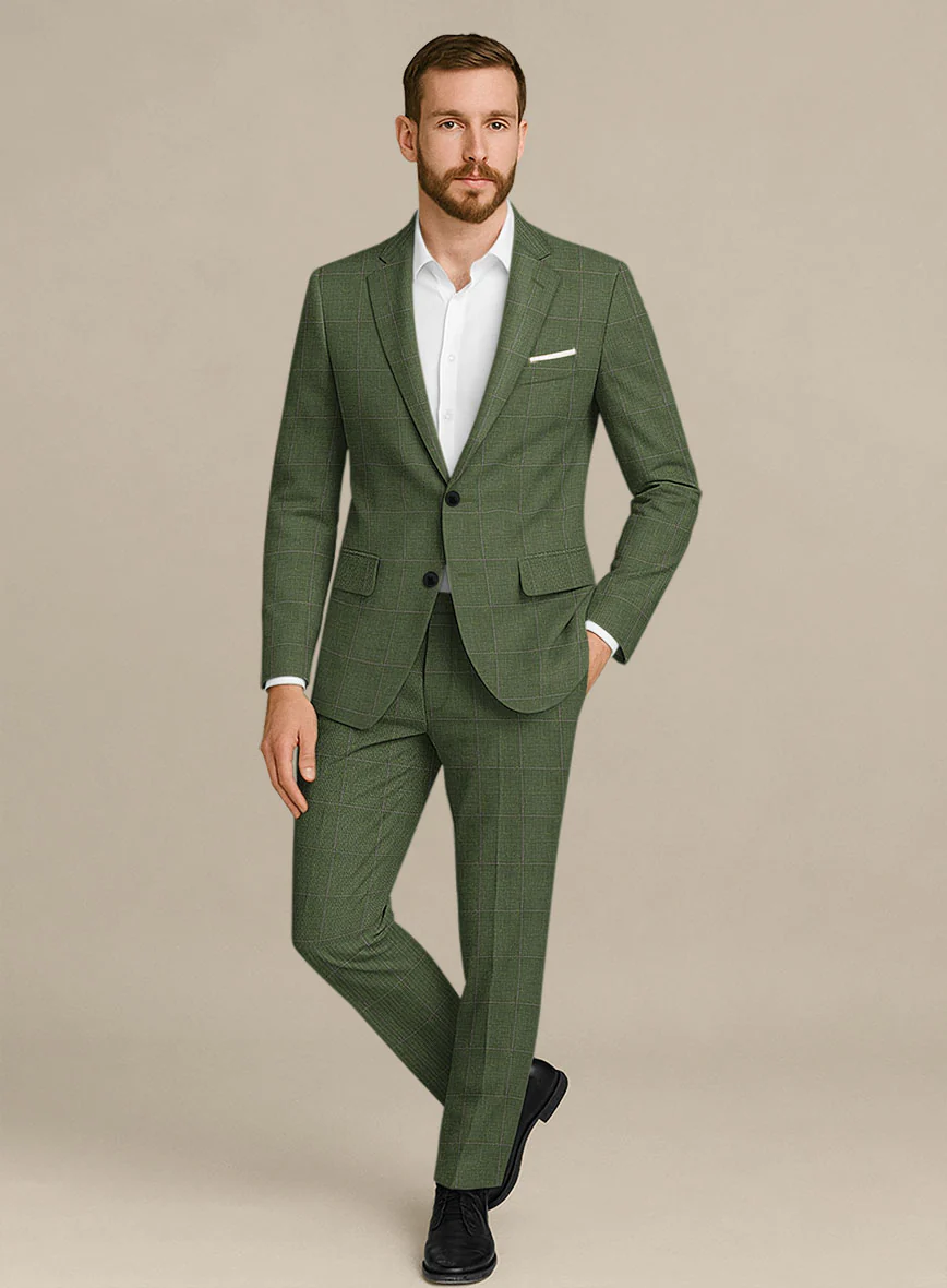 Italian Murano Josaya Green Wool Linen Silk Suit