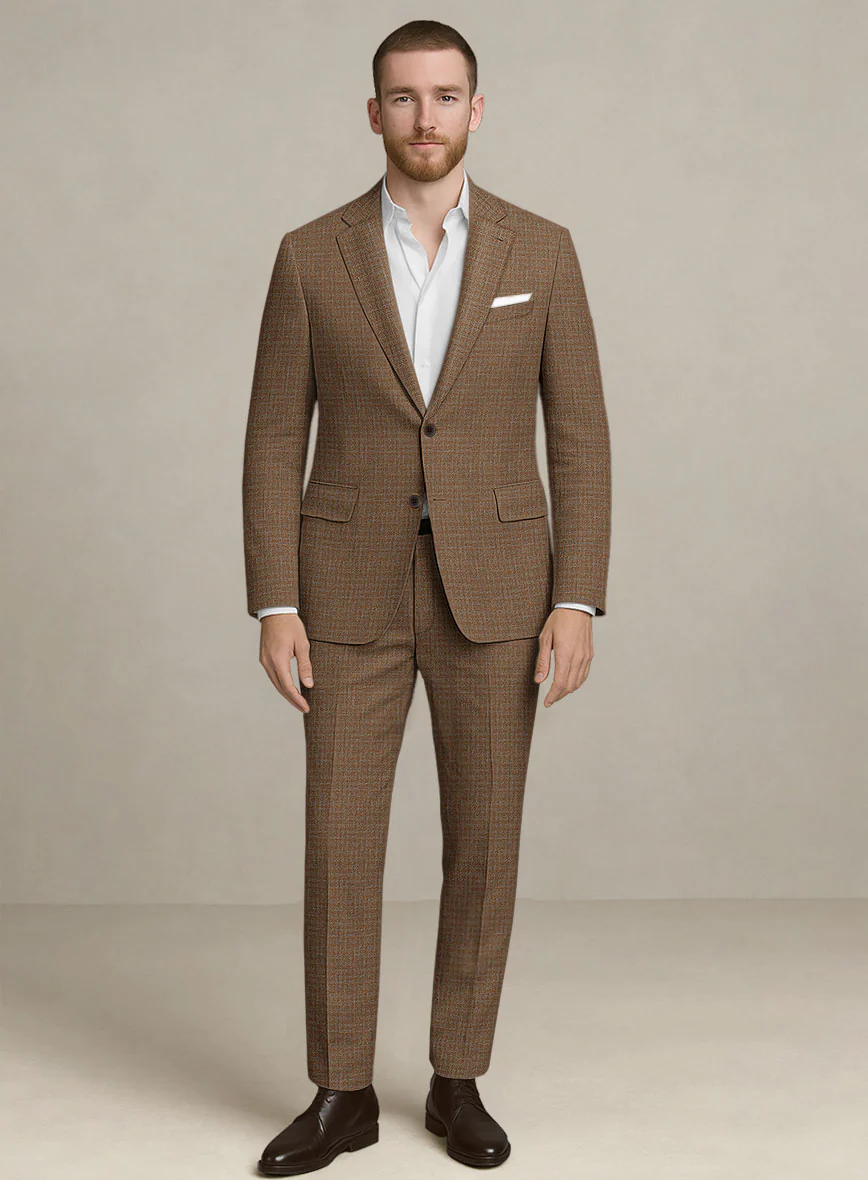 Italian Murano Karilo Brown Wool Linen Silk Suit