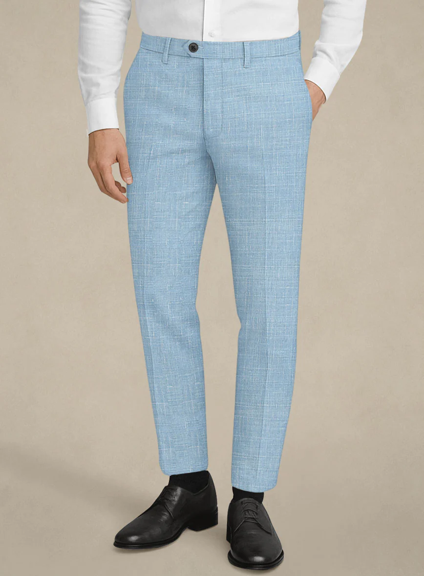 Italian Murano Light Blue Wool Linen Pants