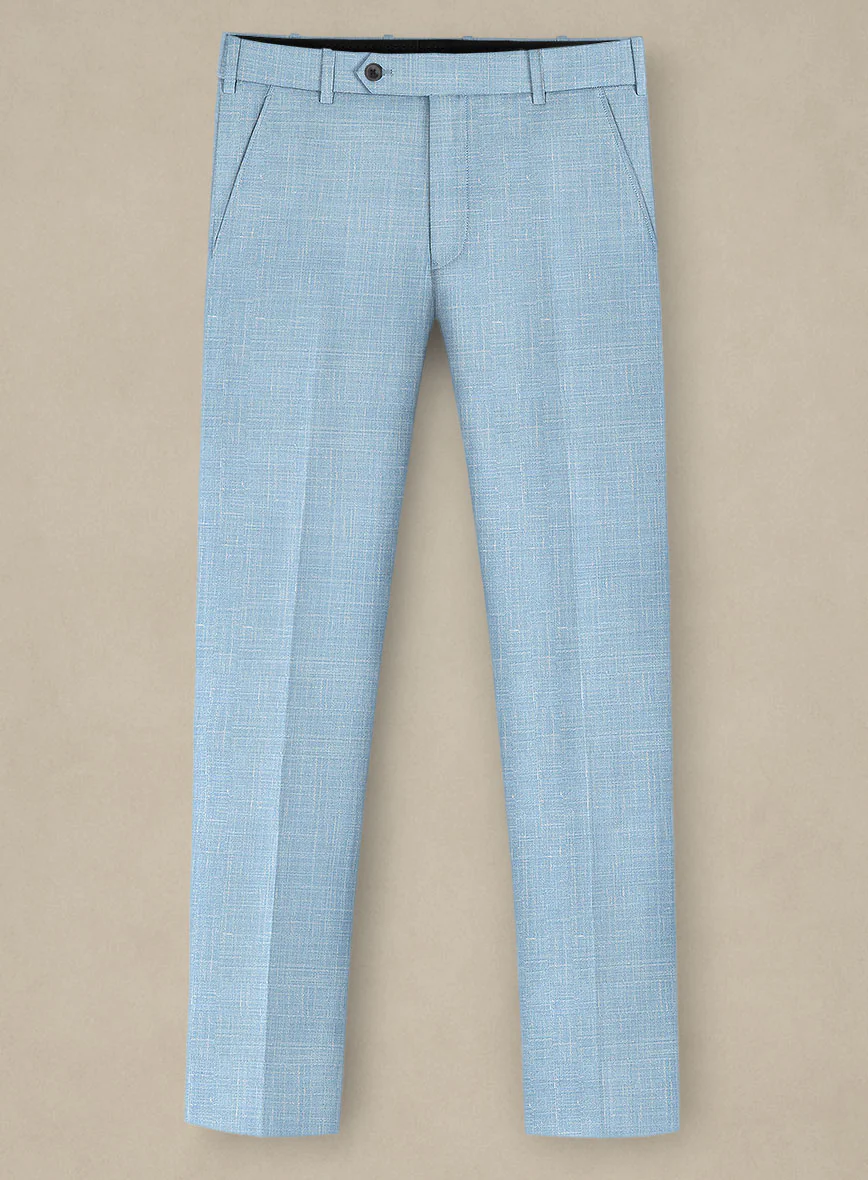 Italian Murano Light Blue Wool Linen Pants - Image 2