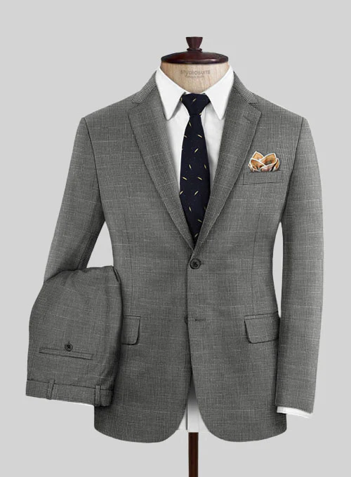Italian Murano Mini Houndstooth Gray Wool Linen Suit