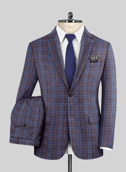 Italian Murano Moque Checks Wool Linen Suit