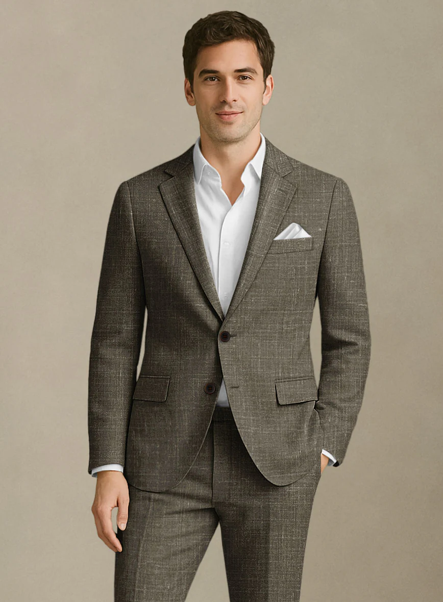 Italian Murano Mud Brown Wool Linen Suit - Image 4
