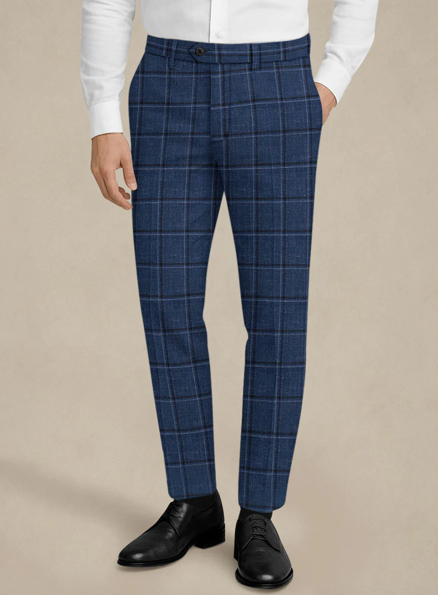 Italian Murano Odi Blue Wool Linen Silk Pants
