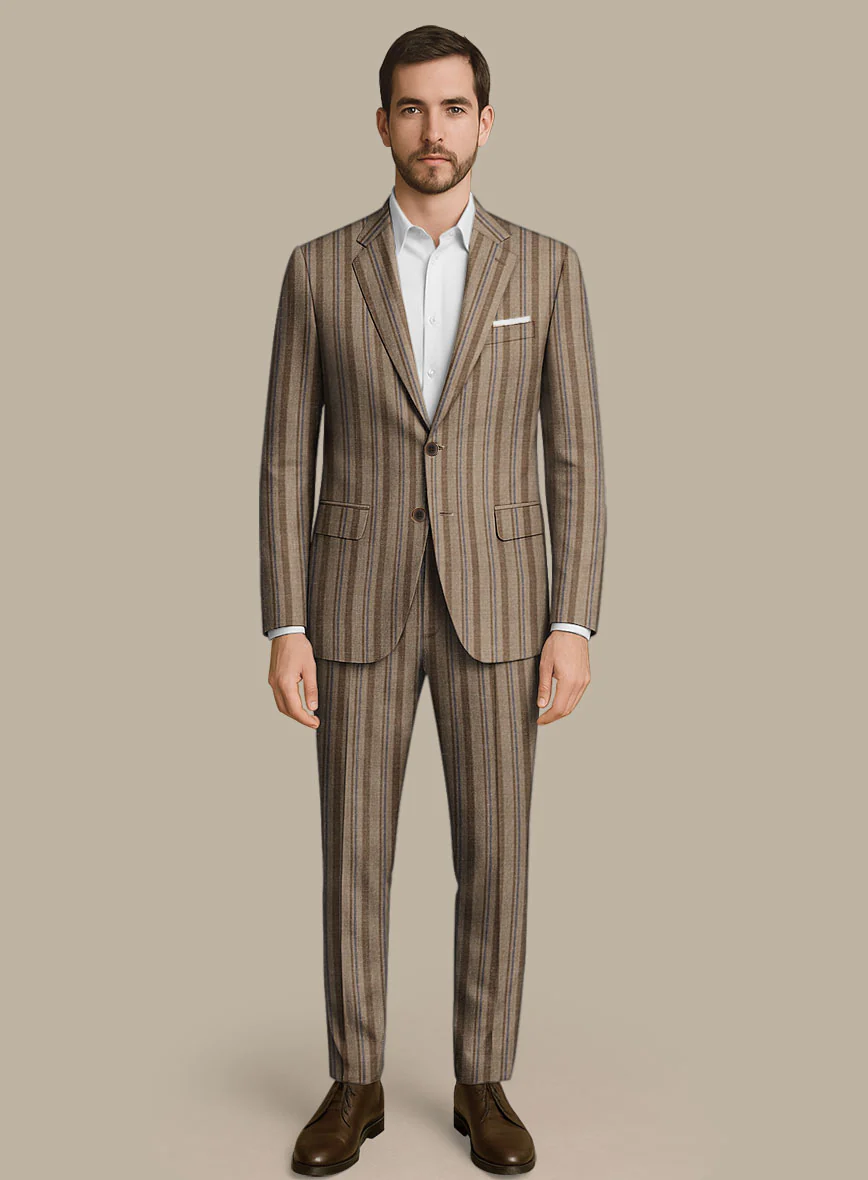 Italian Murano Omini Stripe Wool Linen Silk Suit
