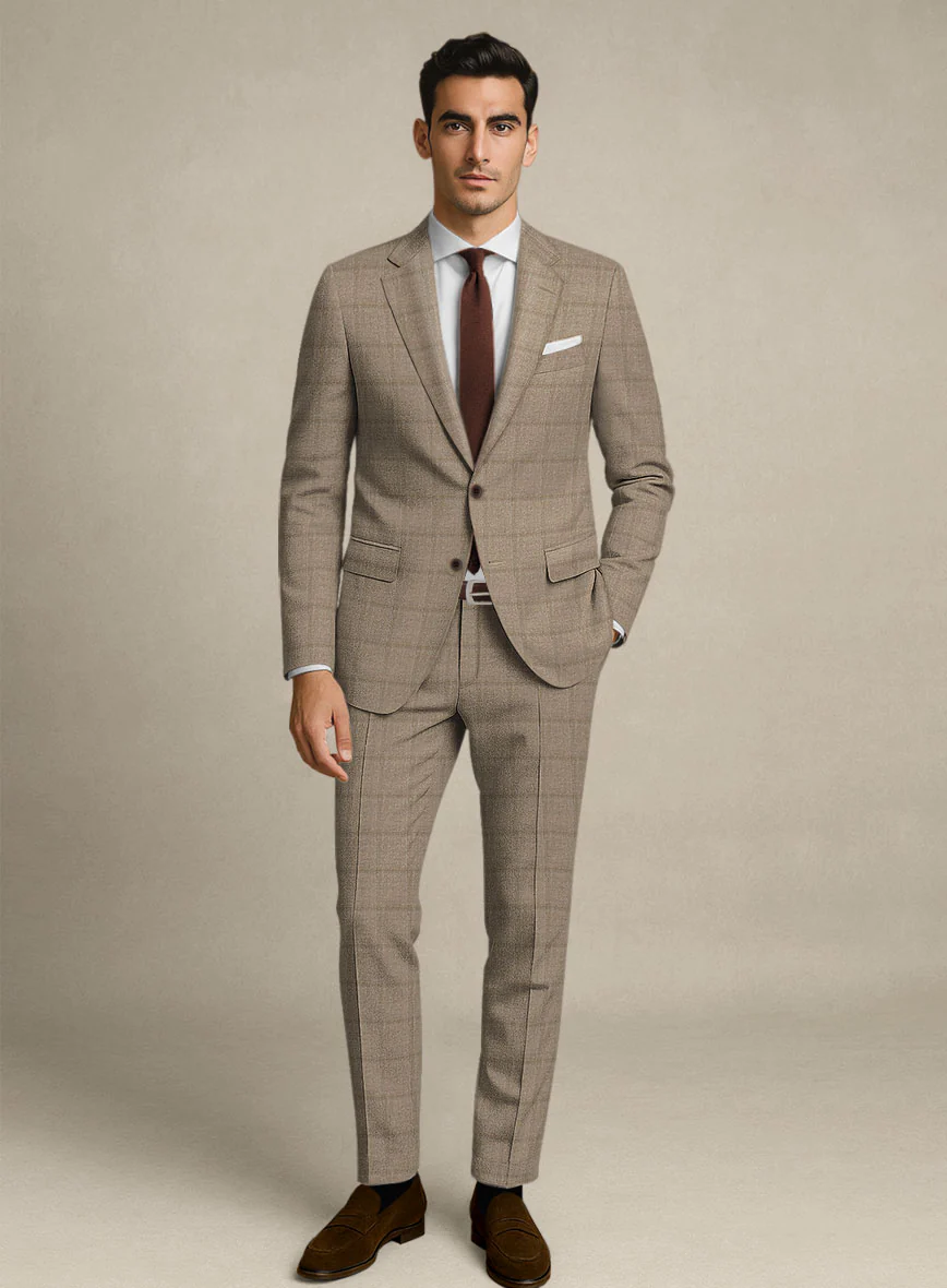 Italian Murano Padro Brown Wool Linen Silk Suit